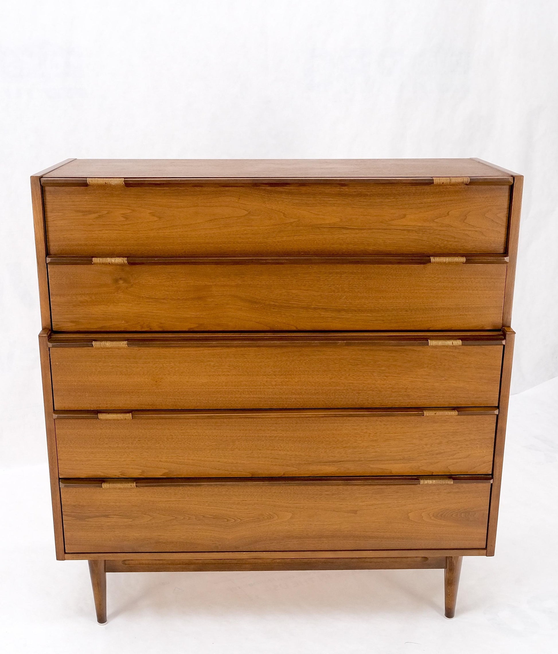 EstablishedLines Mid-Century Modern Walnut 5 Drawers High Chest Dresser MINT!