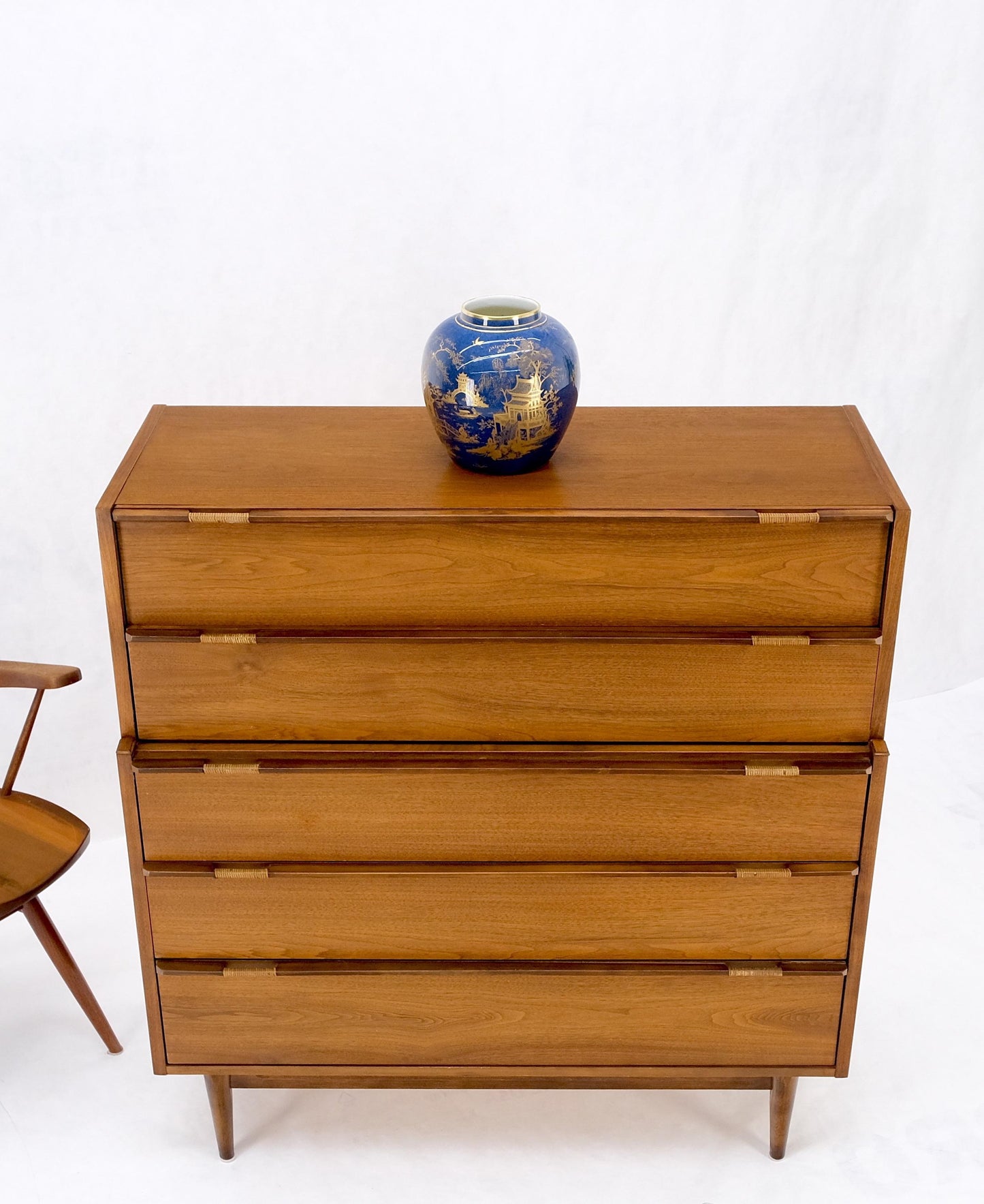 EstablishedLines Mid-Century Modern Walnut 5 Drawers High Chest Dresser MINT!