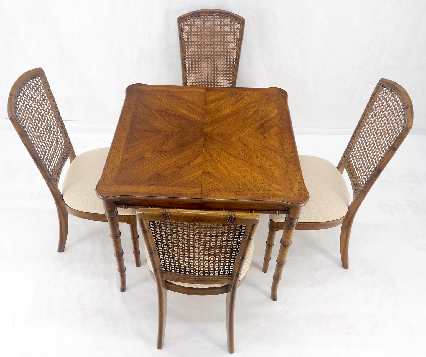 EstablishedLines Faux Bamboo Compact Dining 34x34 Game Table 1 Leaf  4 Chairs Set MINT!
