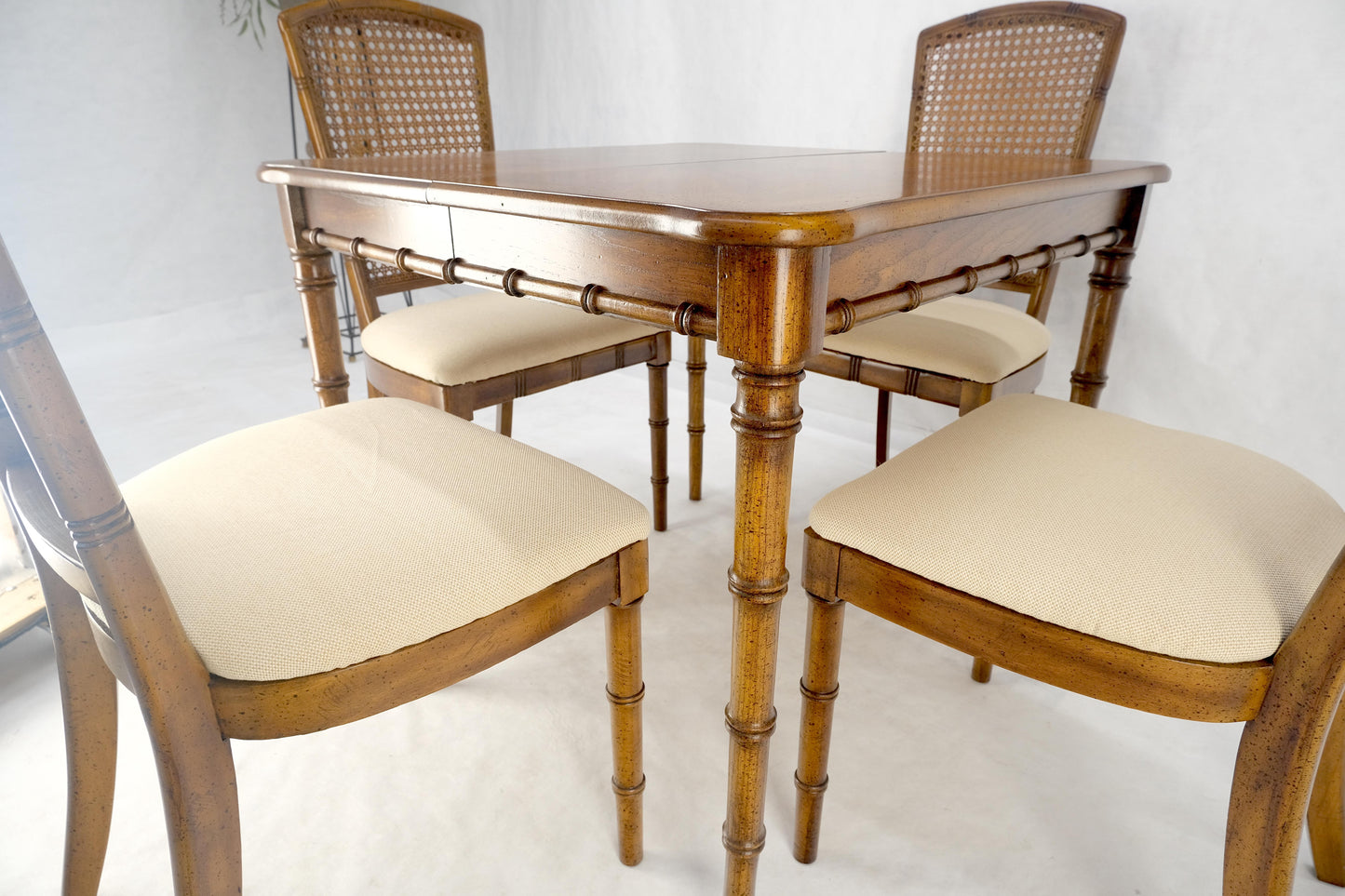 EstablishedLines Faux Bamboo Compact Dining 34x34 Game Table 1 Leaf  4 Chairs Set MINT!