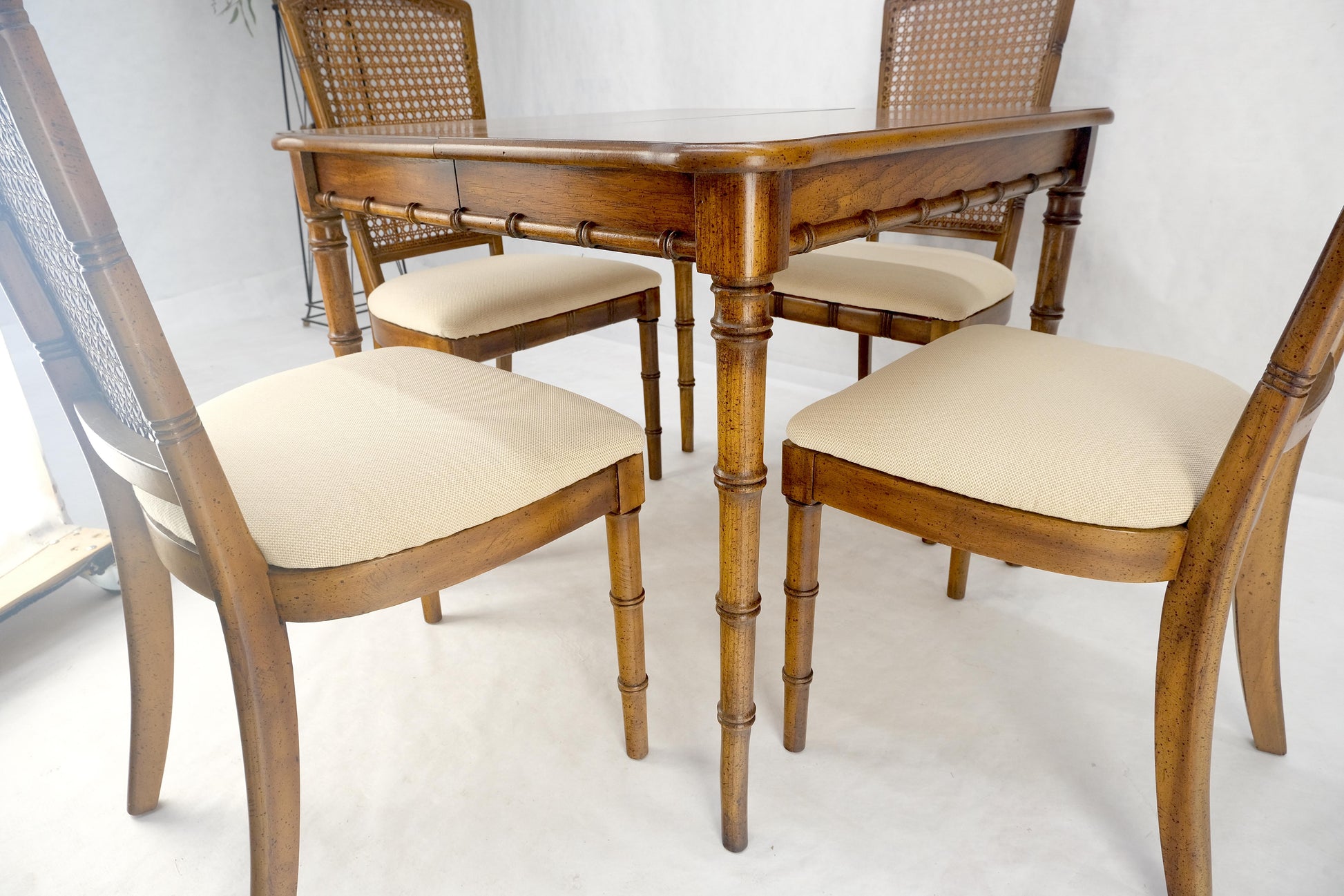 EstablishedLines Faux Bamboo Compact Dining 34x34 Game Table 1 Leaf  4 Chairs Set MINT!