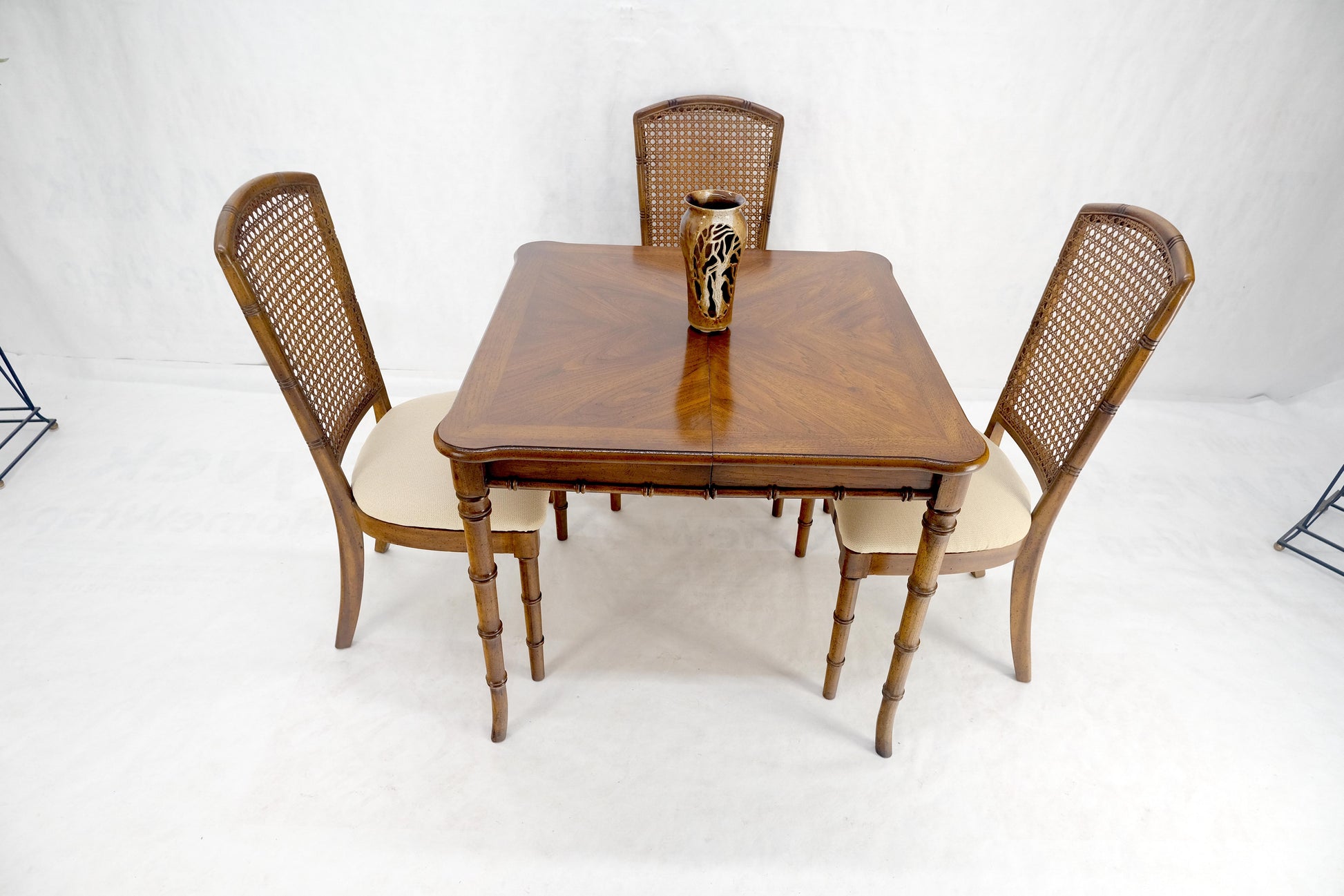 EstablishedLines Faux Bamboo Compact Dining 34x34 Game Table 1 Leaf  4 Chairs Set MINT!