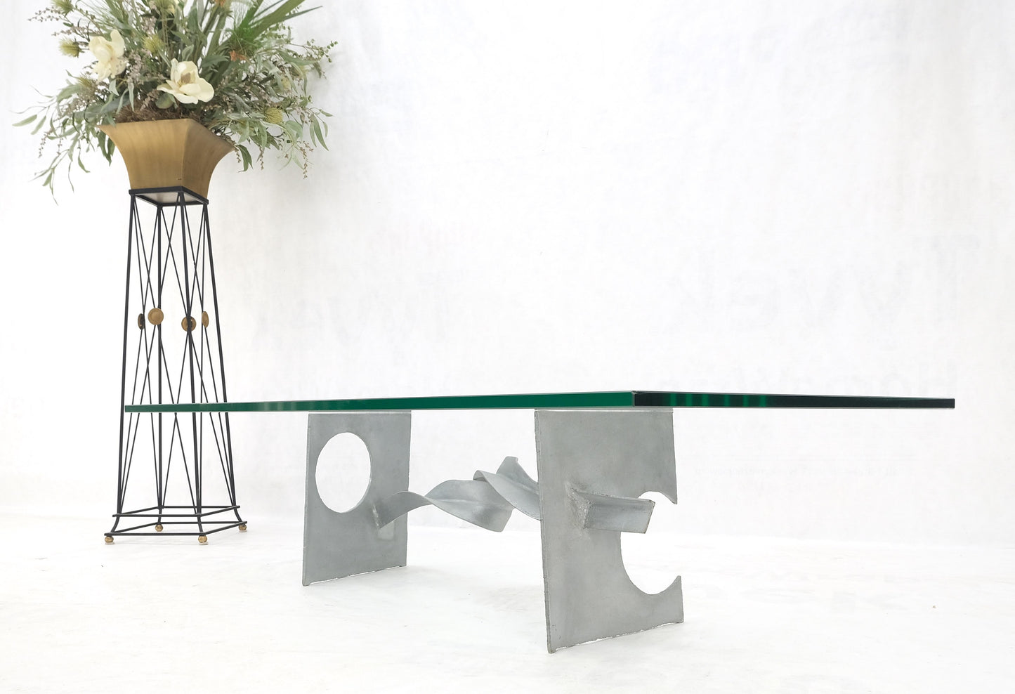 EstablishedLines Twisted Metal Ribbon Base 3/4" Rectangle Glass Top Mid Century Coffee Table MINT