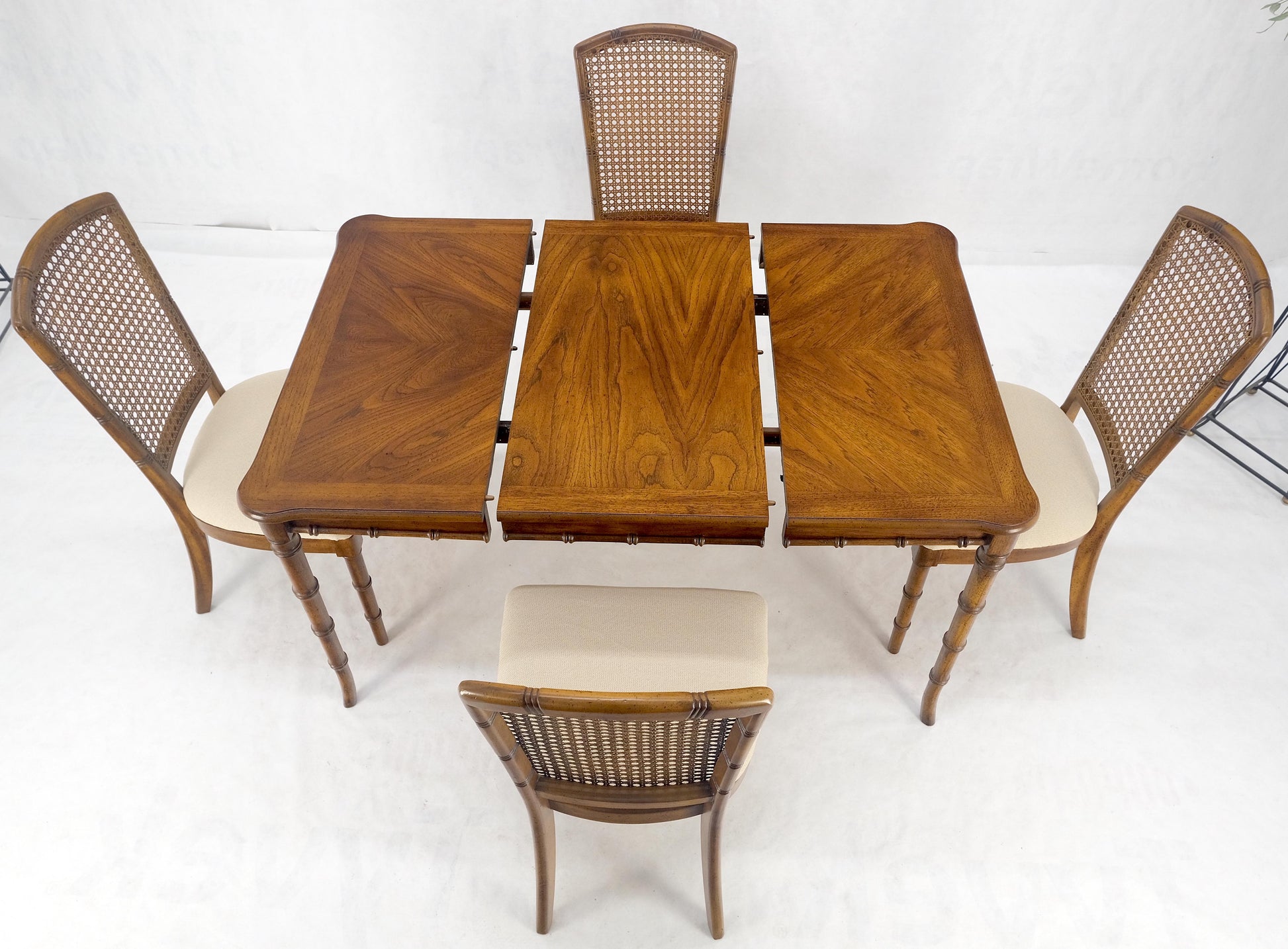 EstablishedLines Faux Bamboo Compact Dining 34x34 Game Table 1 Leaf  4 Chairs Set MINT!