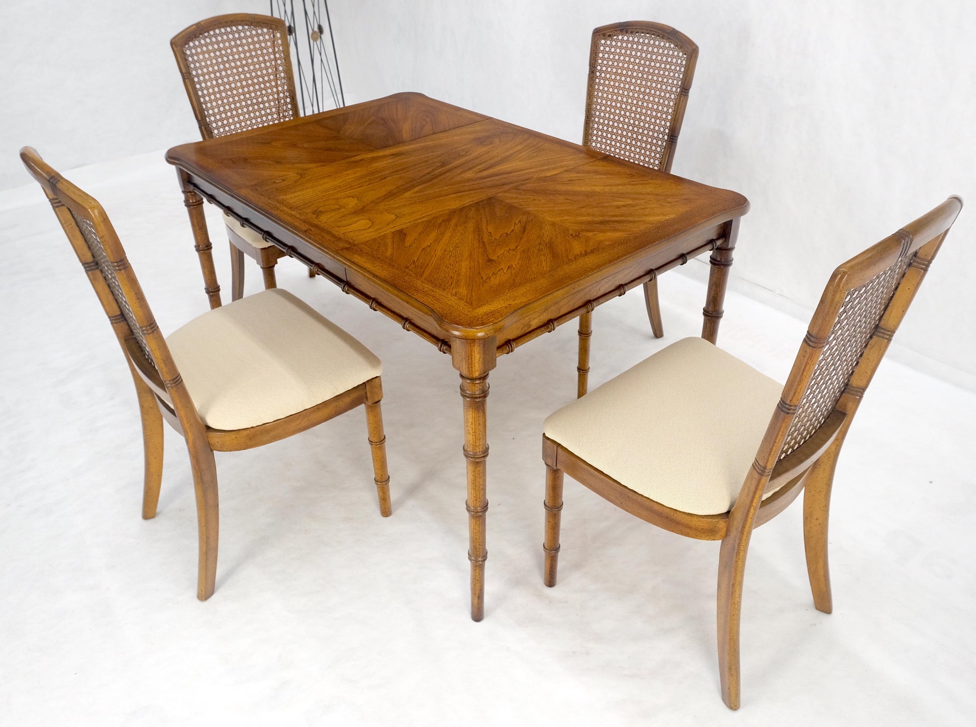 EstablishedLines Faux Bamboo Compact Dining 34x34 Game Table 1 Leaf  4 Chairs Set MINT!