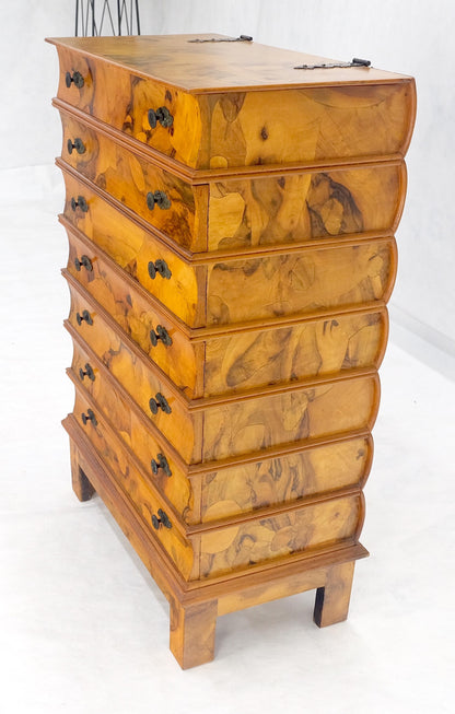 Lift Top Mirror Compartment "Stack ofBooks" 6 Drawers Italian Olive Wood Dresser