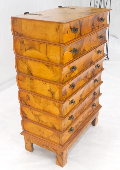 Lift Top Mirror Compartment "Stack ofBooks" 6 Drawers Italian Olive Wood Dresser
