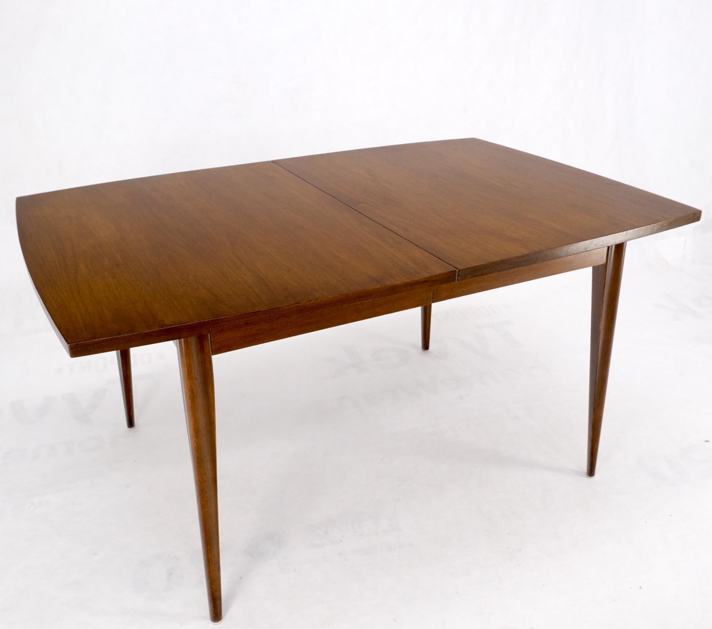 EstablishedLines American Walnut Danish Modern Style Boat Shape Dining Table w/ 3 Leaves Mint