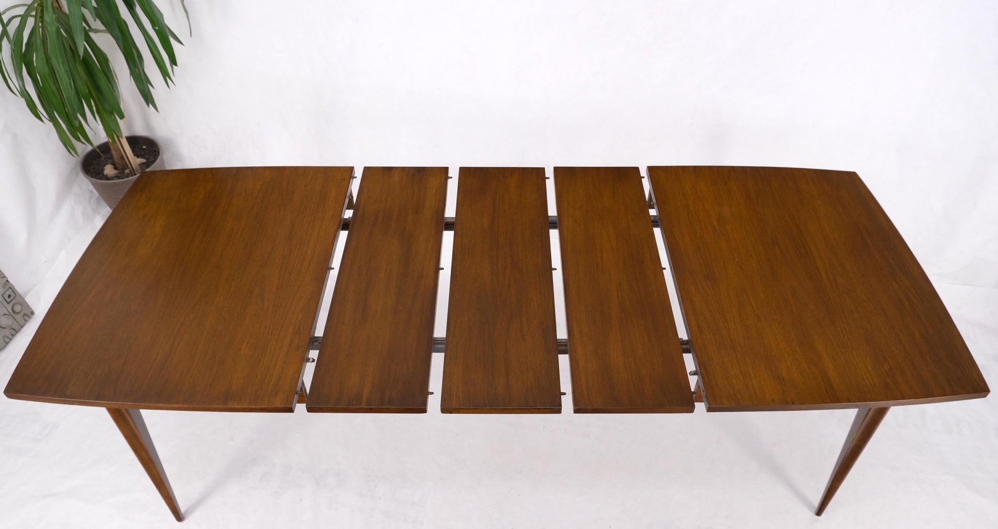 EstablishedLines American Walnut Danish Modern Style Boat Shape Dining Table w/ 3 Leaves Mint