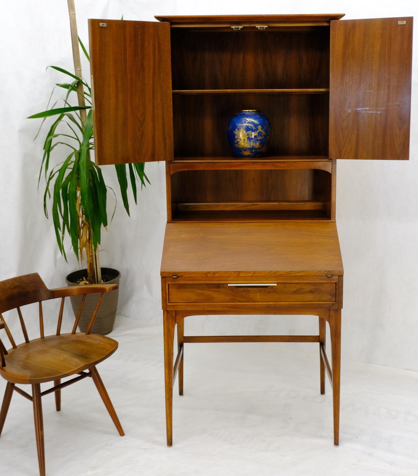 EstablishedLines Mid-Century Modern Walnut tall Secretary Desk Bookcase