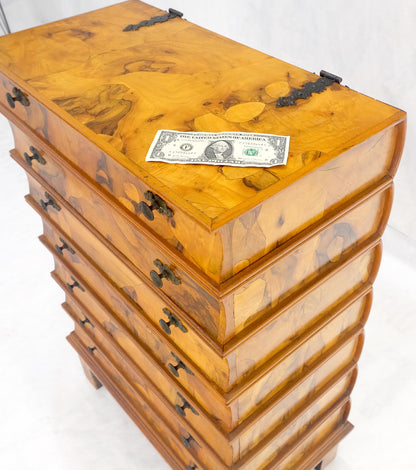 Lift Top Mirror Compartment "Stack ofBooks" 6 Drawers Italian Olive Wood Dresser