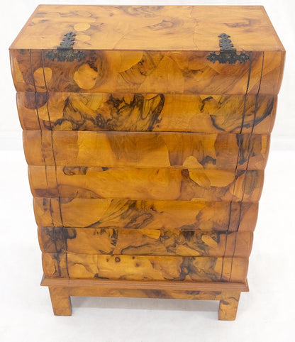 EstablishedLines Lift Top Mirror Compartment "Stack ofBooks" 6 Drawers Italian Olive Wood Dresser