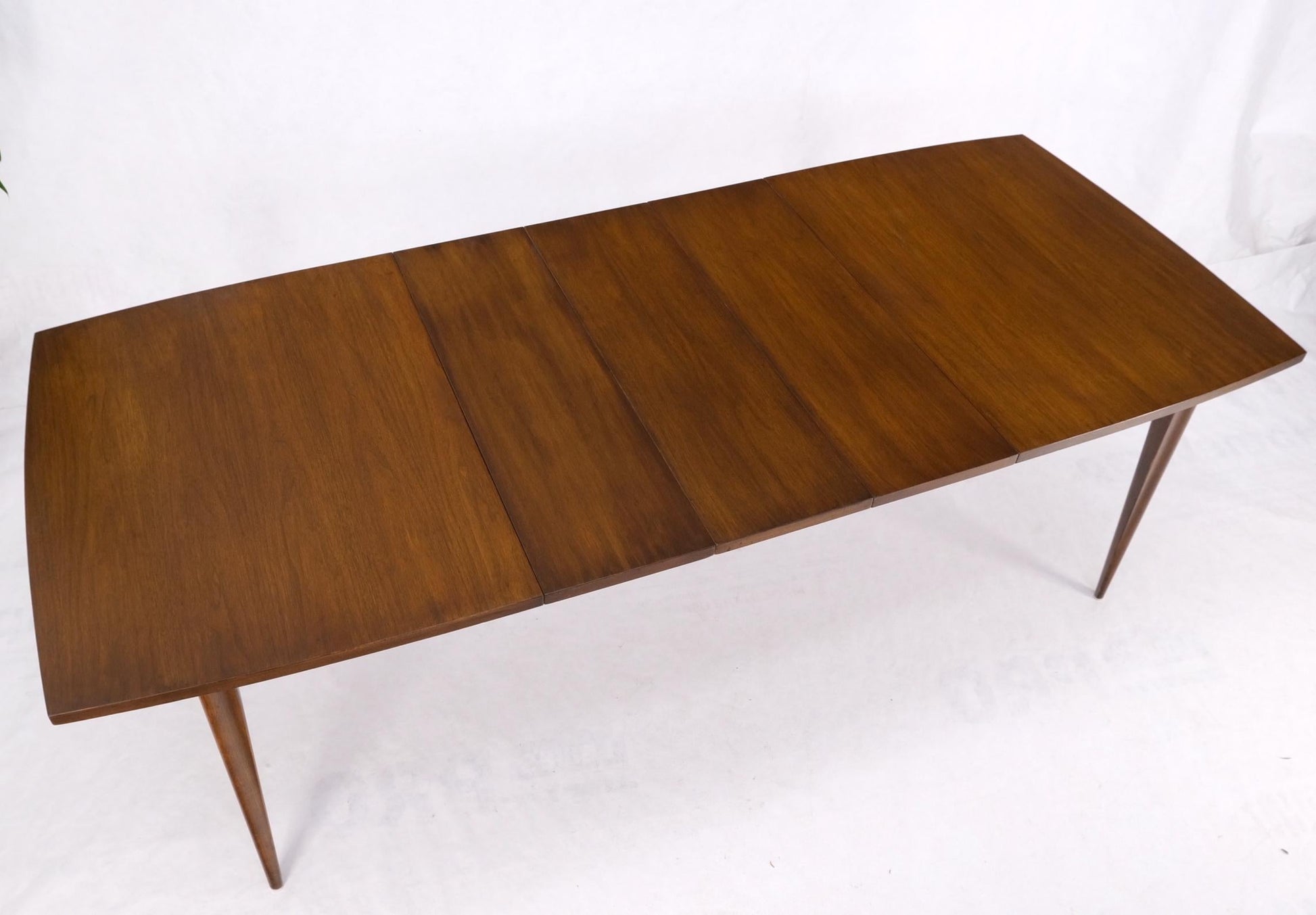 EstablishedLines American Walnut Danish Modern Style Boat Shape Dining Table w/ 3 Leaves Mint