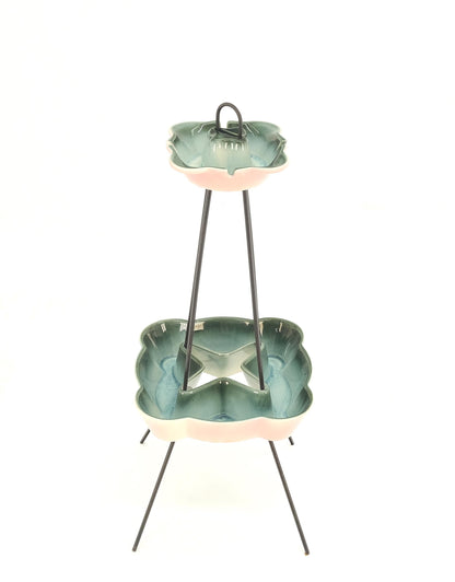 c.1950's Ceramic Pottery & Wire Base Floor Standing 2 Tier Ashtray