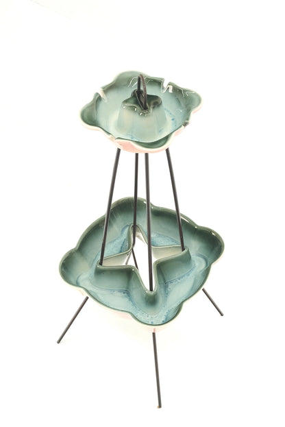c.1950's Ceramic Pottery & Wire Base Floor Standing 2 Tier Ashtray