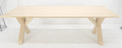 Large 8' Long Lime White Washed Solid Chestnut Dining Table Massive X Bases MINT