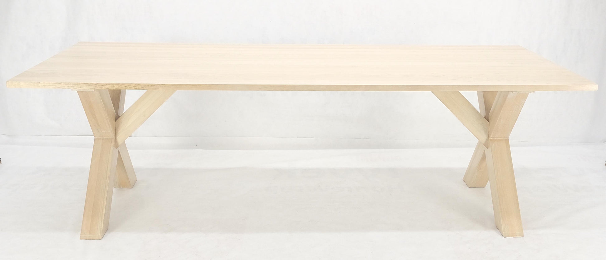 EstablishedLines Large 8' Long Lime White Washed Solid Chestnut Dining Table Massive X Bases MINT