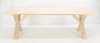 Large 8' Long Lime White Washed Solid Chestnut Dining Table Massive X Bases MINT