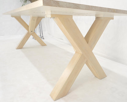 Large 8' Long Lime White Washed Solid Chestnut Dining Table Massive X Bases MINT