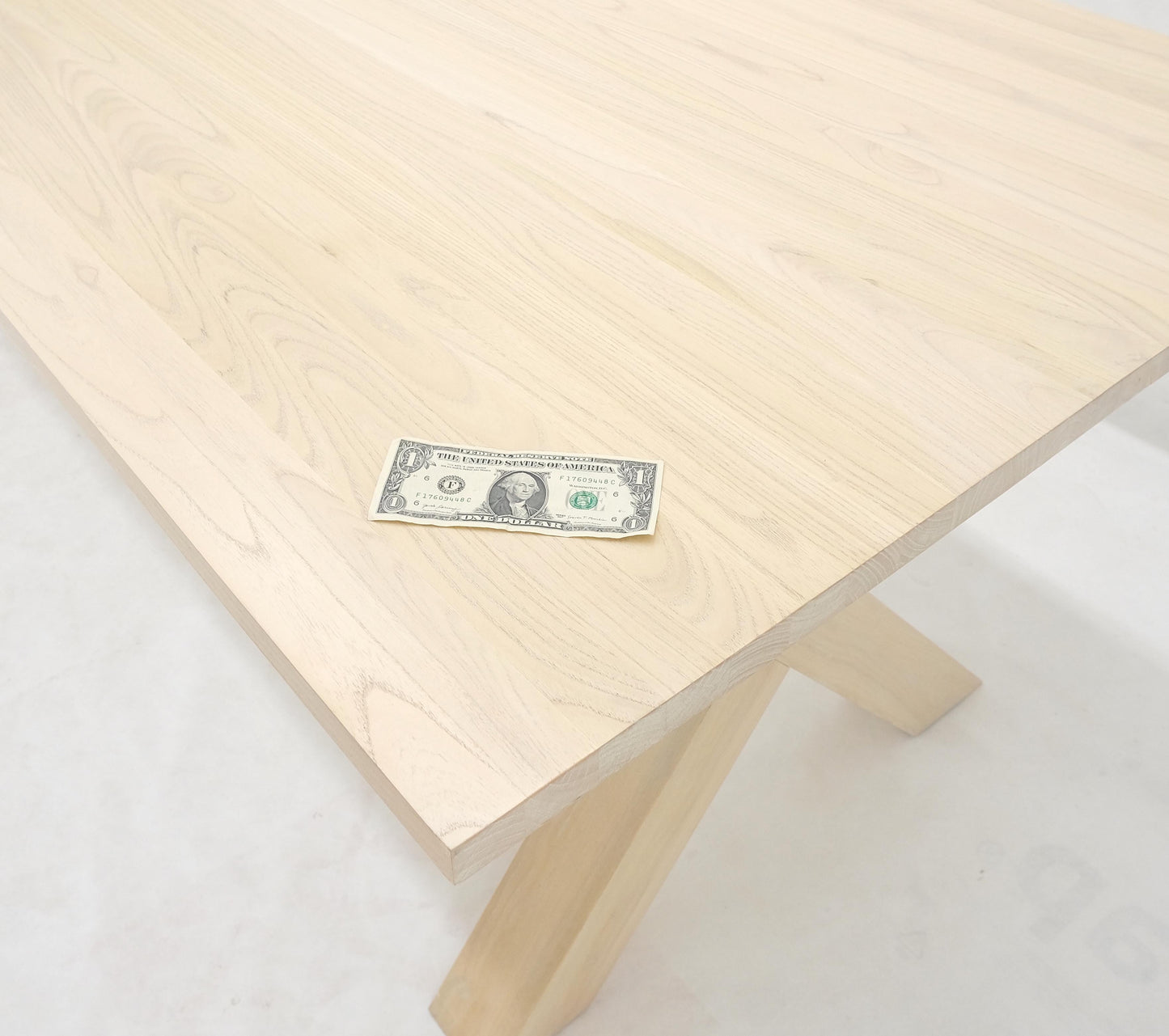 Large 8' Long Lime White Washed Solid Chestnut Dining Table Massive X Bases MINT