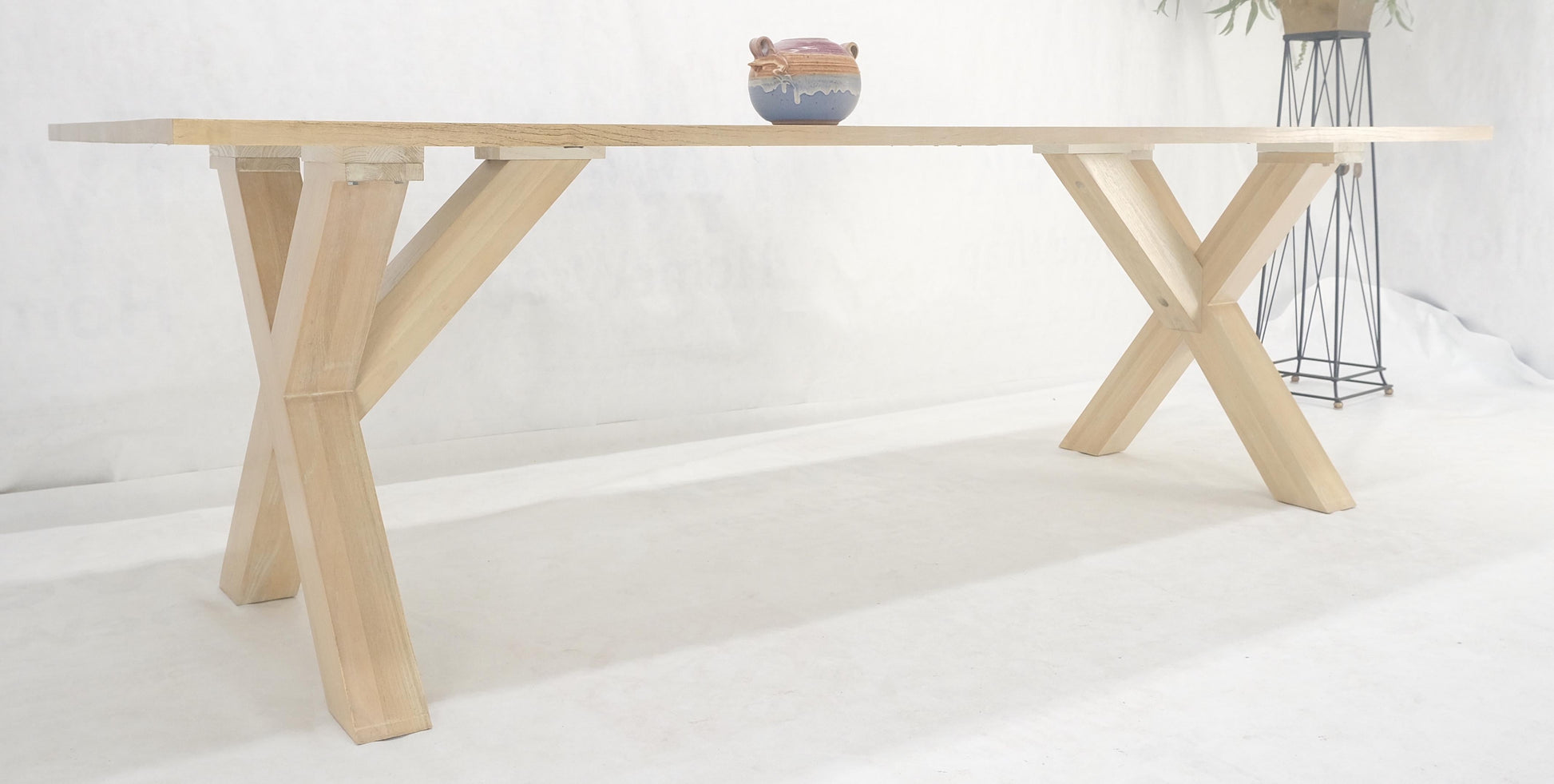EstablishedLines Large 8' Long Lime White Washed Solid Chestnut Dining Table Massive X Bases MINT