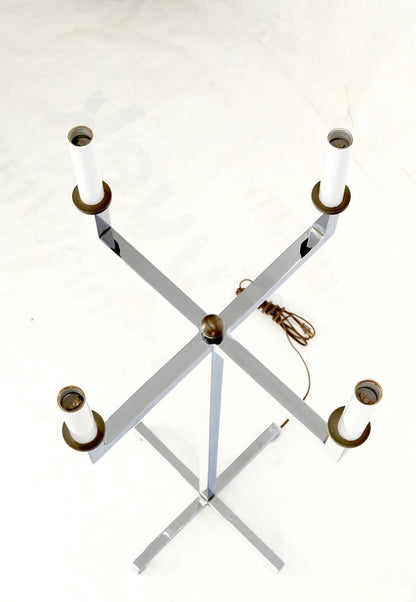 EstablishedLines Polished Chrome Cross Shape Base Mid-Century Modern 4 Way Floor Lamp Parzinger
