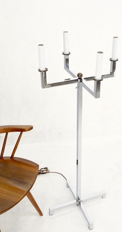 EstablishedLines Polished Chrome Cross Shape Base Mid-Century Modern 4 Way Floor Lamp Parzinger