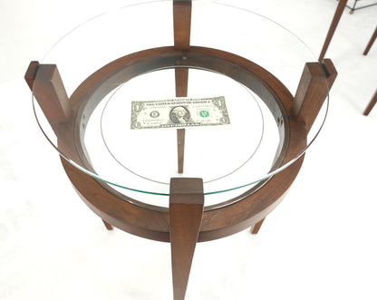 EstablishedLines Pair Two Tier Glass Top  Shelf Oiled Walnut Round End Side Occasional Table MINT