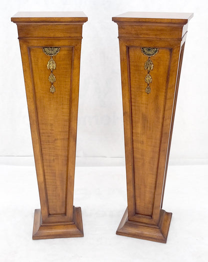 EstablishedLines Pair of Tapered Light Tiger Maple Bronze Mount Large Square Pedestals MINT!