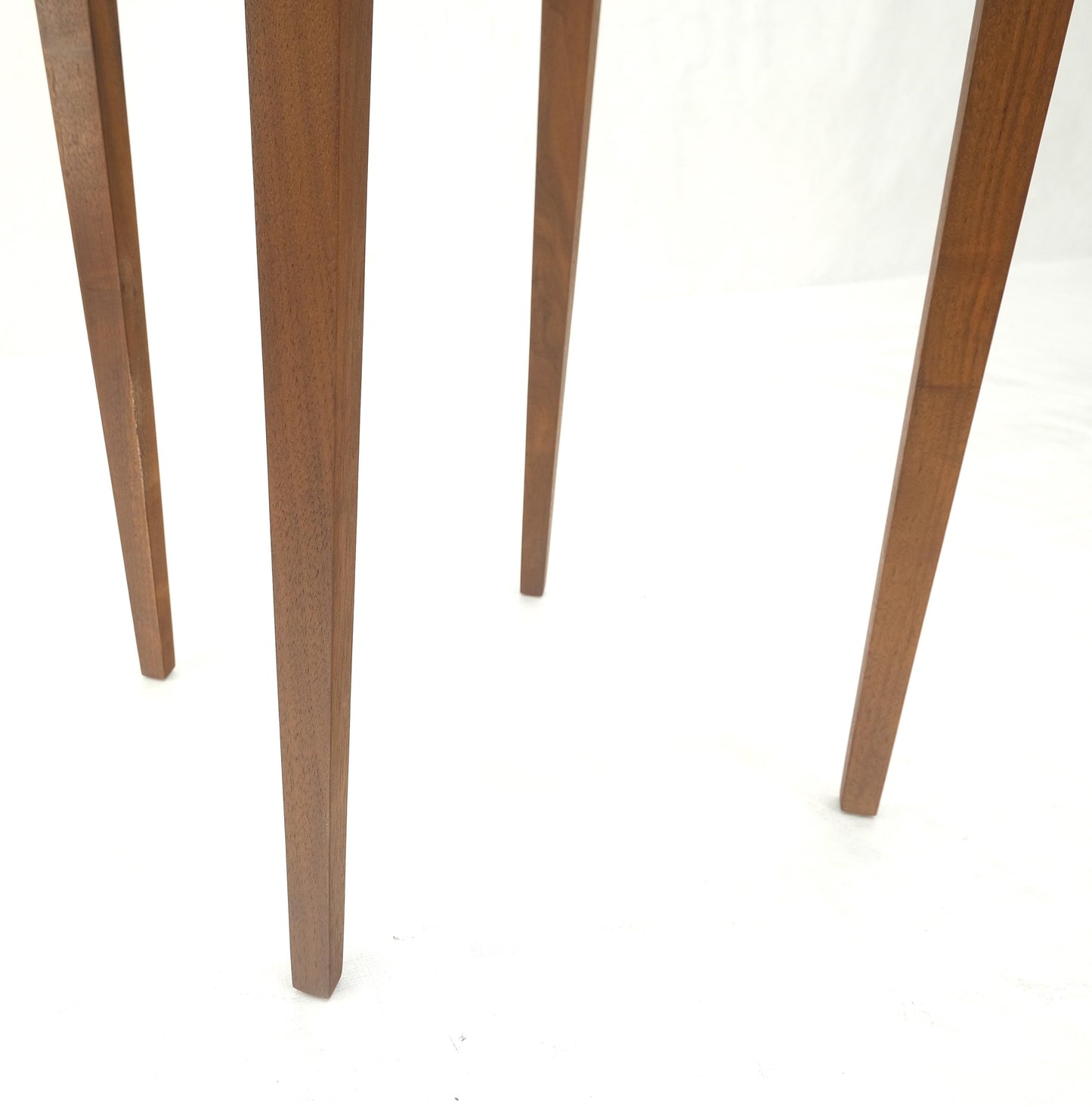EstablishedLines Pair Two Tier Glass Top  Shelf Oiled Walnut Round End Side Occasional Table MINT