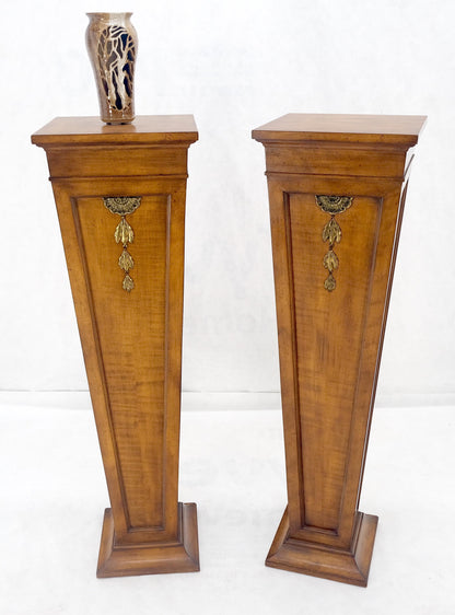 EstablishedLines Pair of Tapered Light Tiger Maple Bronze Mount Large Square Pedestals MINT!