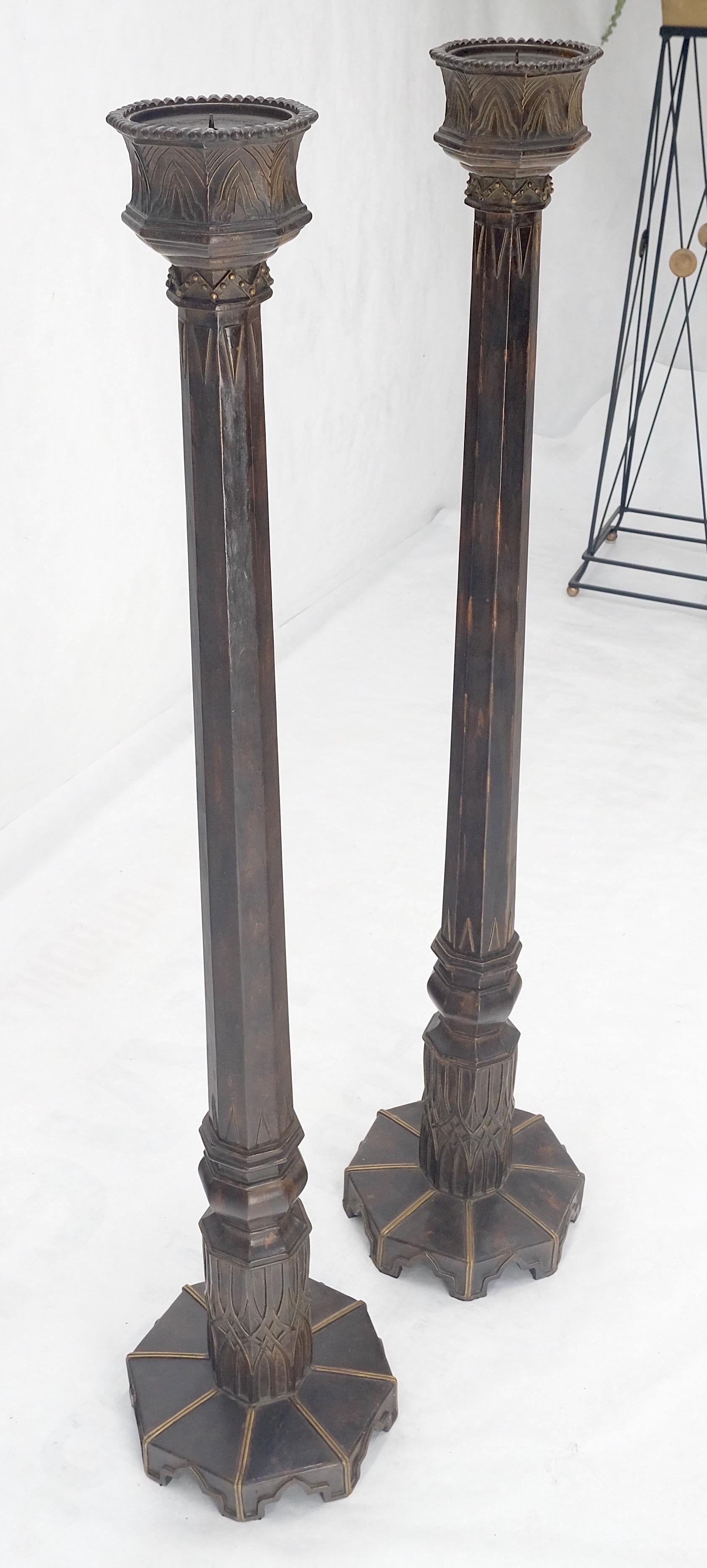 EstablishedLines Pair of Large 49" Tall Patinated Copper Art Deco Floor Candlesticks MINT!