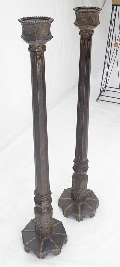 EstablishedLines Pair of Large 49" Tall Patinated Copper Art Deco Floor Candlesticks MINT!