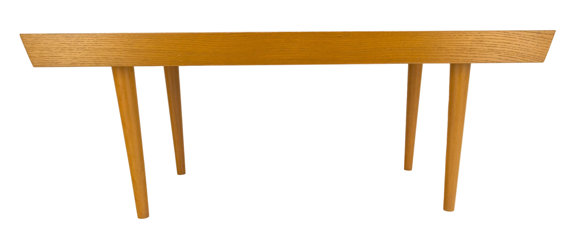 Modern Light Golden Solid Oak Slat Bench Turned Legs Lacquer Finish USA
