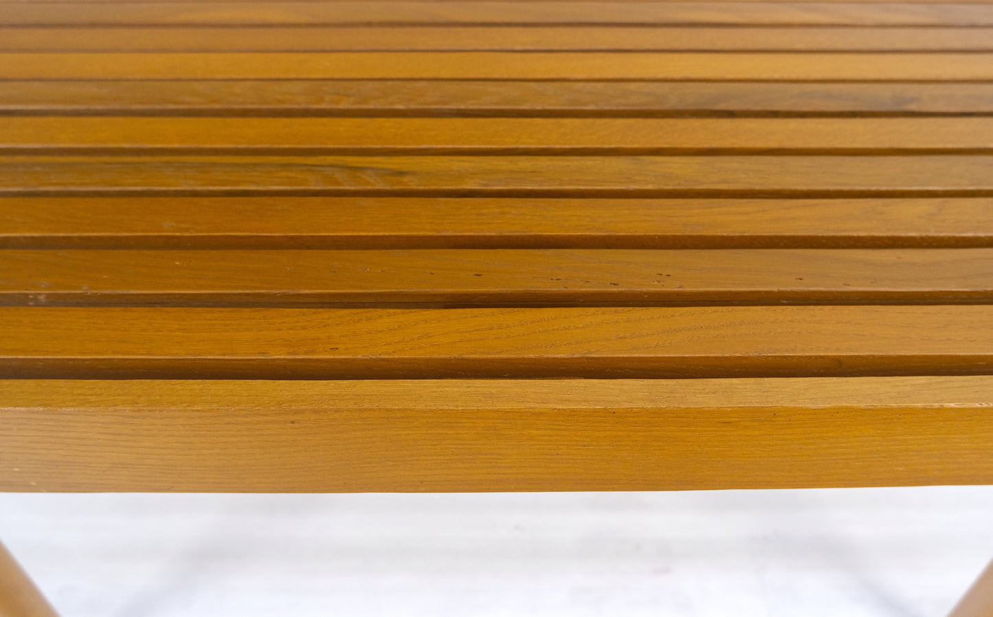 Modern Light Golden Solid Oak Slat Bench Turned Legs Lacquer Finish USA