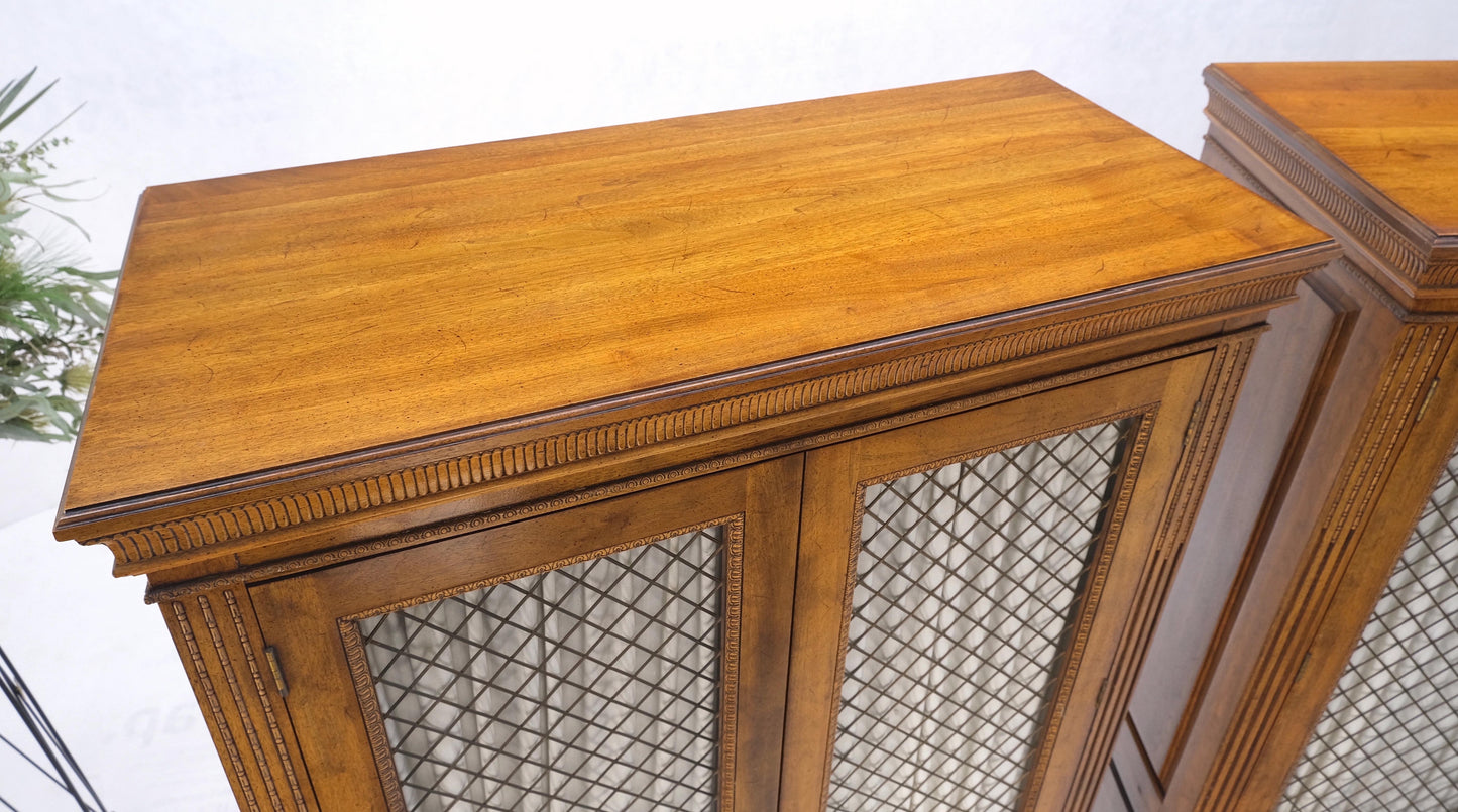 Pair of French Double Brass Lattice Carved Doors Storage Cabinets Dressers MINT!