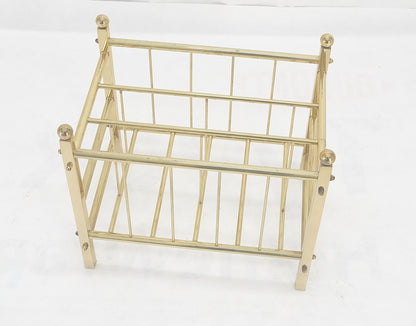 EstablishedLines Solid Brass Tube Vintage Mid Century Modern Caddy Magazine Rack Ball Finial MINT
