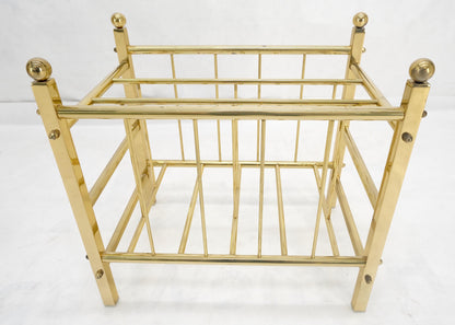 EstablishedLines Solid Brass Tube Vintage Mid Century Modern Caddy Magazine Rack Ball Finial MINT