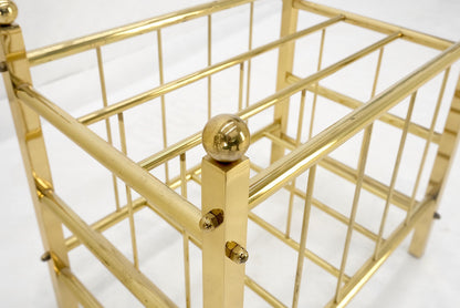 EstablishedLines Solid Brass Tube Vintage Mid Century Modern Caddy Magazine Rack Ball Finial MINT