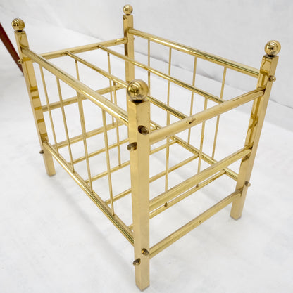 EstablishedLines Solid Brass Tube Vintage Mid Century Modern Caddy Magazine Rack Ball Finial MINT