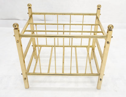EstablishedLines Solid Brass Tube Vintage Mid Century Modern Caddy Magazine Rack Ball Finial MINT