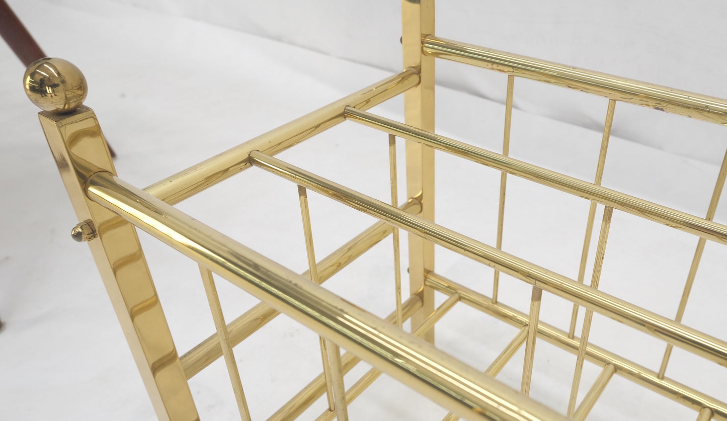 EstablishedLines Solid Brass Tube Vintage Mid Century Modern Caddy Magazine Rack Ball Finial MINT
