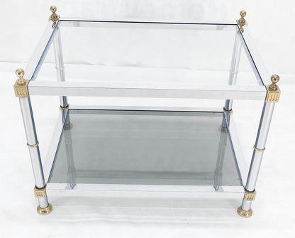 EstablishedLines Chrome Brass Smoked Glass Rectangle Side End Occasional Table Ball Finials MINT!