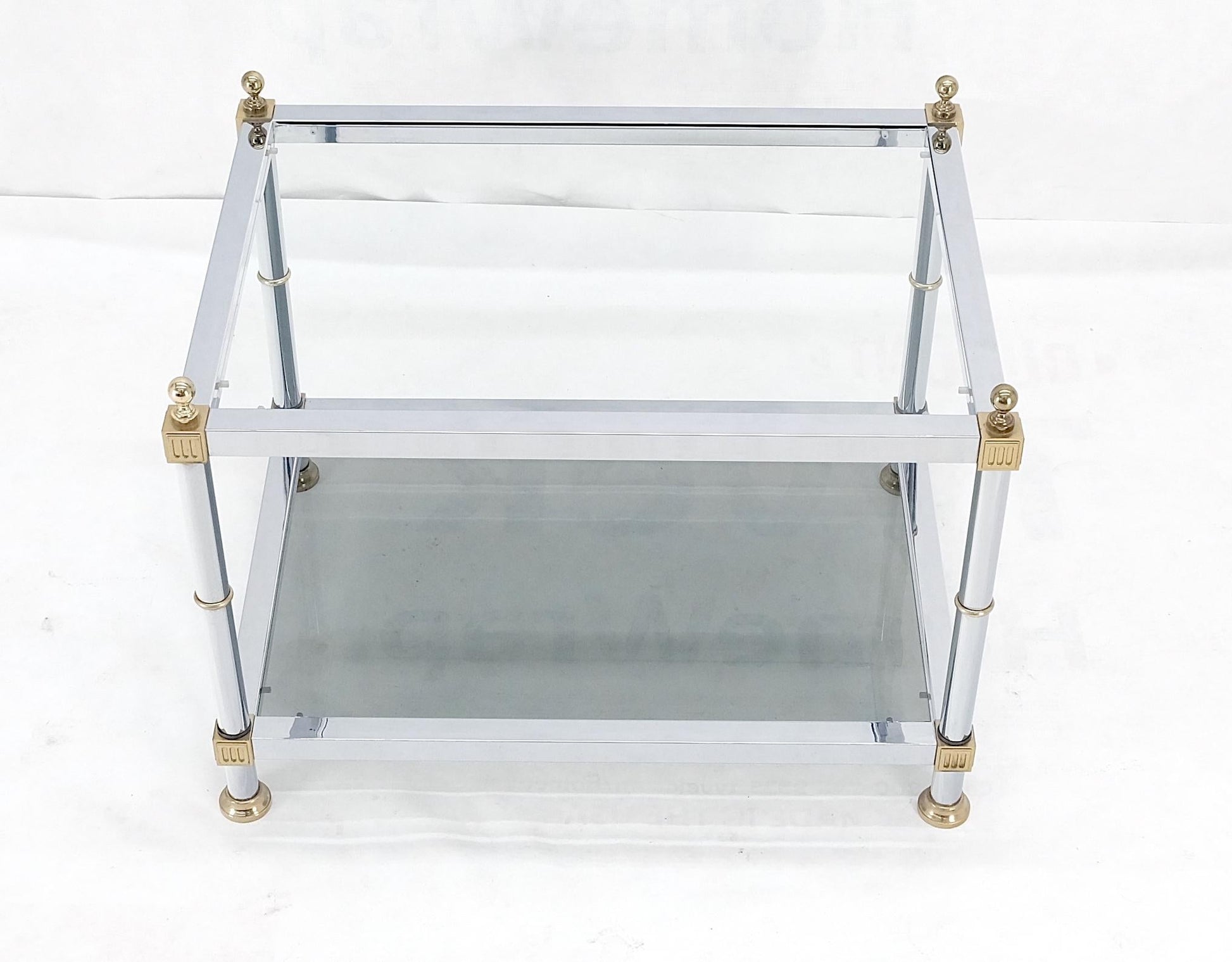 EstablishedLines Chrome Brass Smoked Glass Rectangle Side End Occasional Table Ball Finials MINT!