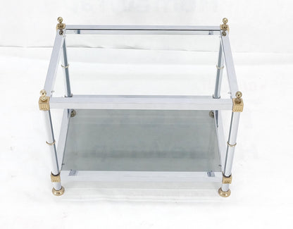 EstablishedLines Chrome Brass Smoked Glass Rectangle Side End Occasional Table Ball Finials MINT!