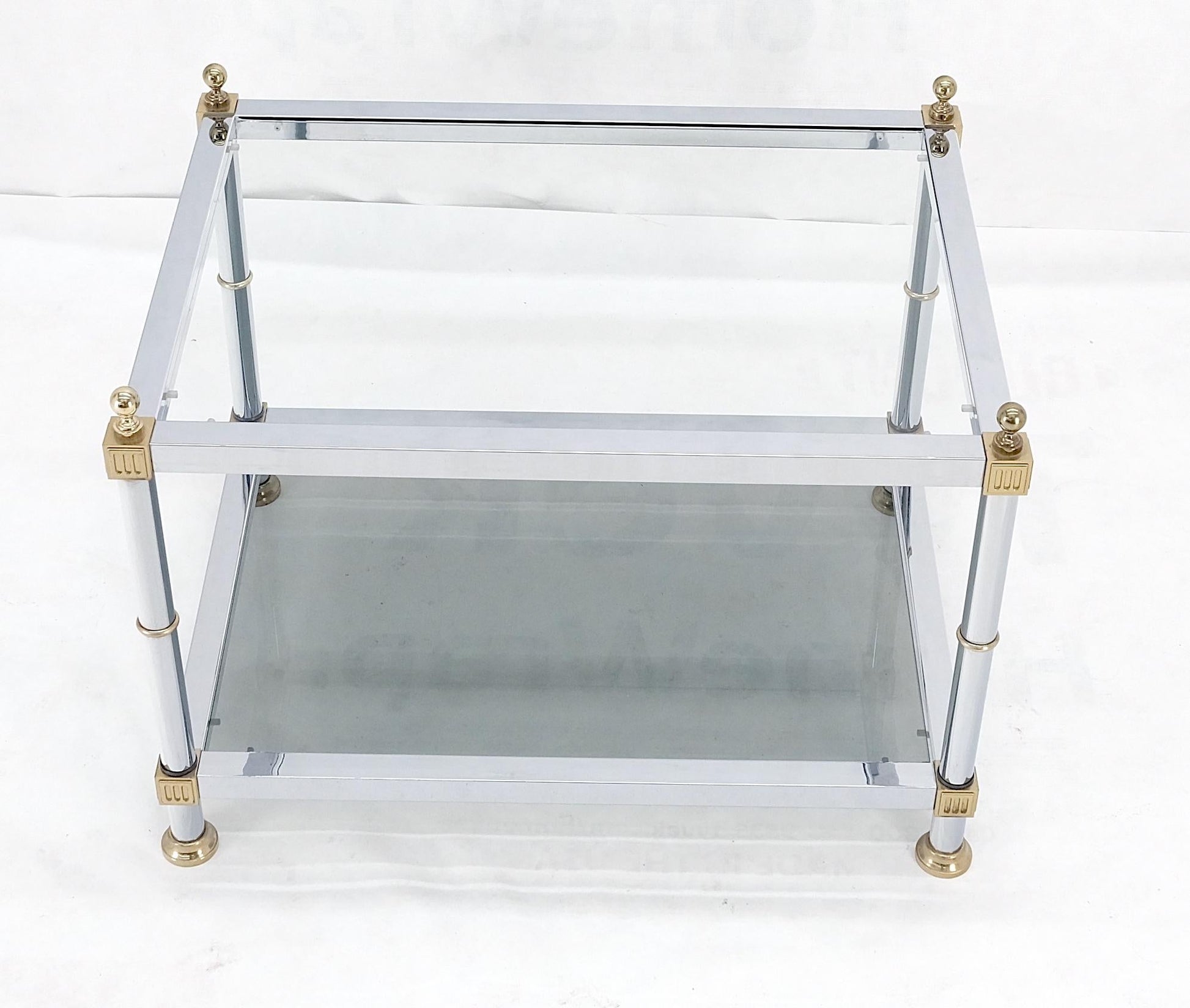 EstablishedLines Chrome Brass Smoked Glass Rectangle Side End Occasional Table Ball Finials MINT!