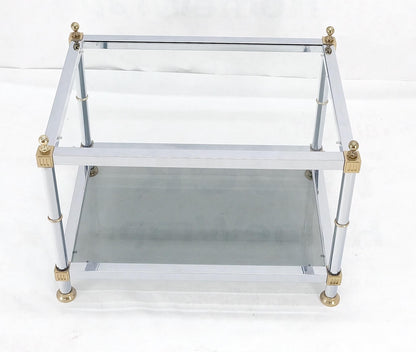 EstablishedLines Chrome Brass Smoked Glass Rectangle Side End Occasional Table Ball Finials MINT!