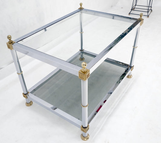 EstablishedLines Chrome Brass Smoked Glass Rectangle Side End Occasional Table Ball Finials MINT!