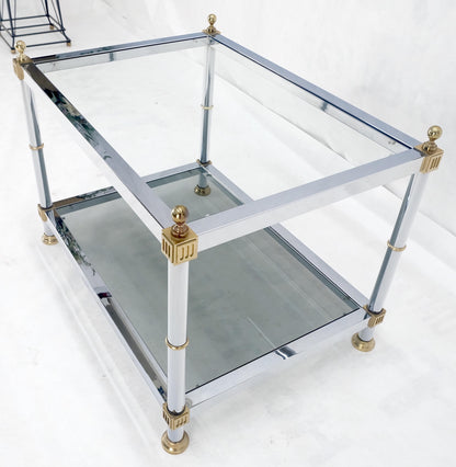 EstablishedLines Chrome Brass Smoked Glass Rectangle Side End Occasional Table Ball Finials MINT!