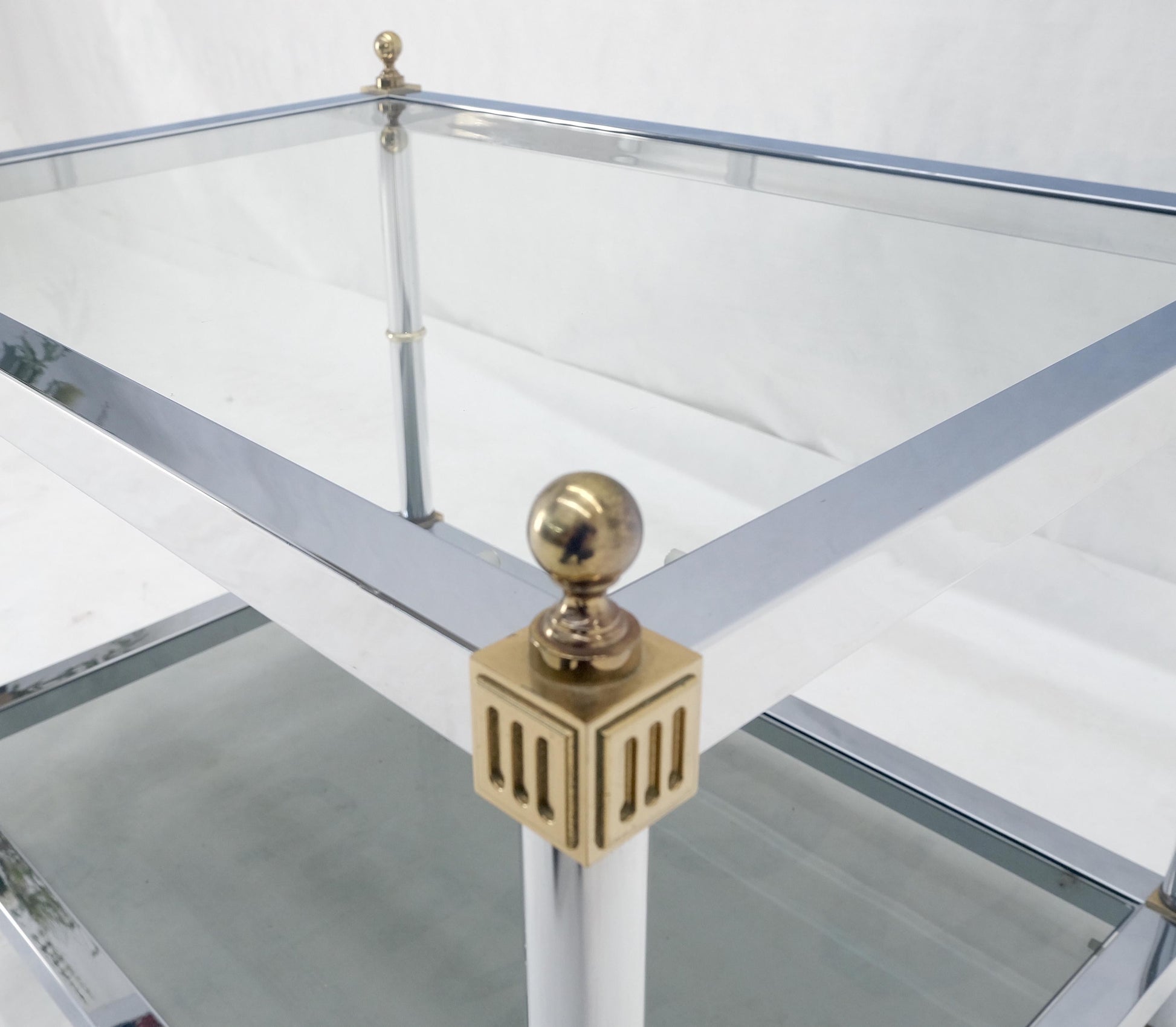 EstablishedLines Chrome Brass Smoked Glass Rectangle Side End Occasional Table Ball Finials MINT!
